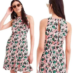 J. Crew Mercantile Floral Ruched Neon High Neck Ruffle Peplum Dress Size 14